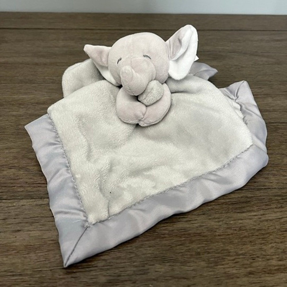 Carters Grey Elephant Plush Security Blanket Lovey Satin Underlay Kids Preferred